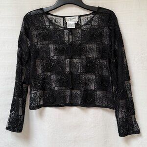 Vintage Valenti Sheer Beaded Jacket Womens Small Black Goth Fairy Whimsy Crochet